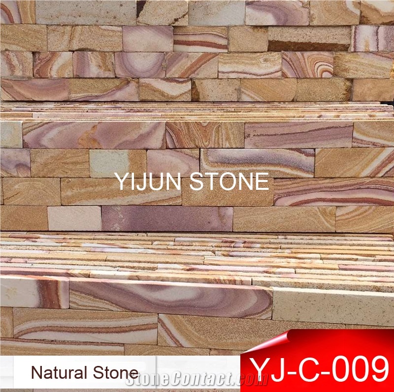 Castle Rock Veneer, Sandstone Feature Wall Cladding, Polised Surface, Wood Color, Hebei Province, China