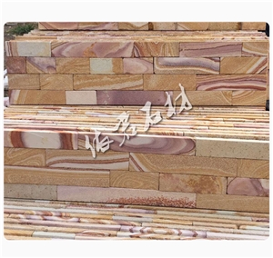 Castle Rock Veneer, Sandstone Feature Wall Cladding, Polised Surface, Wood Color, Hebei Province, China