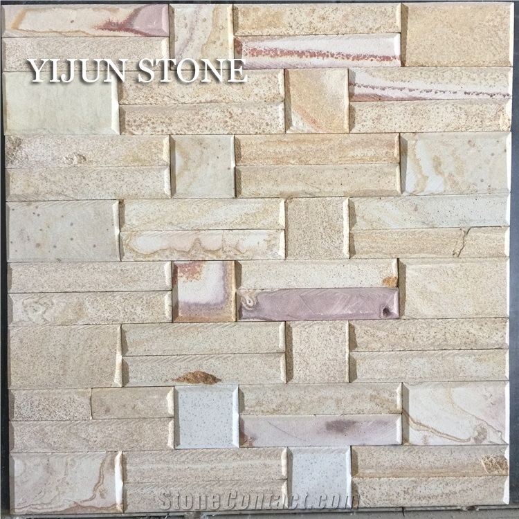 Castle Rock Veneer, Sandstone Feature Wall Cladding, Polised Surface, Wood Color, Hebei Province, China