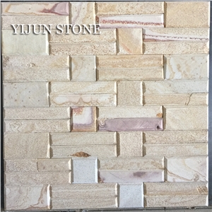 Castle Rock Veneer, Sandstone Feature Wall Cladding, Polised Surface, Wood Color, Hebei Province, China