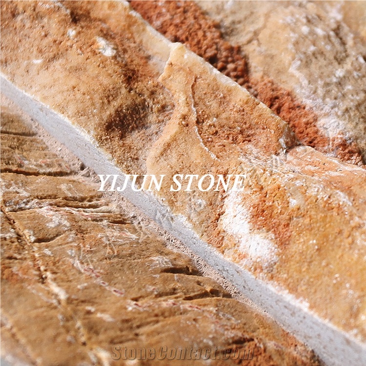  Rusty Slate Culture Stone, Hebei P014 Surface Wall Cladding, Yellow Wood  Slate Wall Panel