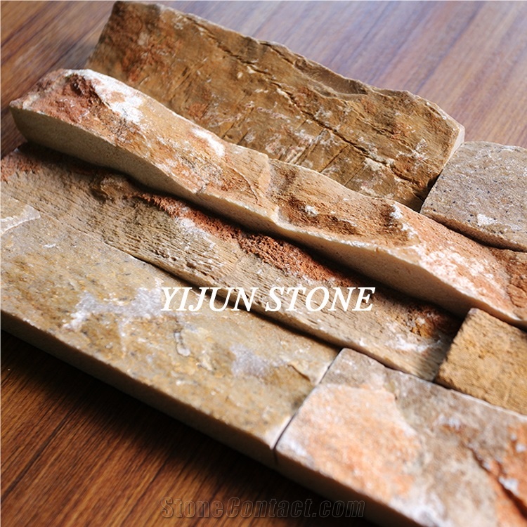  Rusty Slate Culture Stone, Hebei P014 Surface Wall Cladding, Yellow Wood  Slate Wall Panel