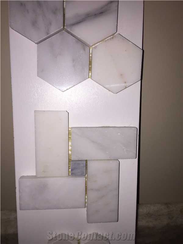 Cararra White Marble Mosaic/Bianco Carrara Marble Mosaic, Hexagon Mosaic, Floor/Wall Mosaic/Mosaic Border/Chinse White Marble Mosaic/White Wood Marble Mosaic/Onyx Mosaic/Slate Mosaic