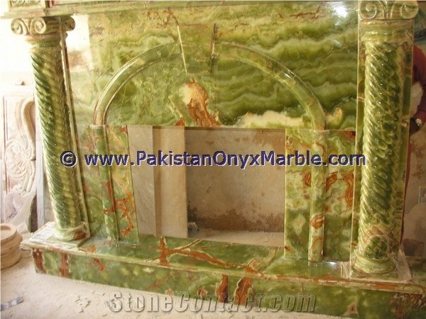 Fancy Precious Colored Dark Green Onyx Fireplaces
