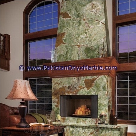 Fancy Precious Colored Dark Green Onyx Fireplaces