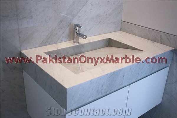Pakistani Handemade Ziarat White (Carrara White) Marble Sinks and Drop-In Basins