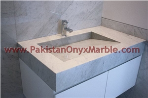 Pakistani Handemade Ziarat White (Carrara White) Marble Sinks and Drop-In Basins Pakistani Handemade Ziarat White (Carrara White) Marble Sinks and Drop-In Basins