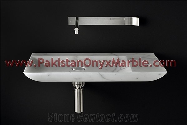 Pakistani Handemade Ziarat White (Carrara White) Marble Sinks and Drop-In Basins