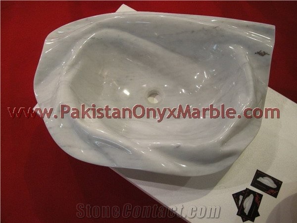 Pakistani Handemade Ziarat White (Carrara White) Marble Sinks and Drop-In Basins