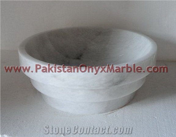 Pakistani Handemade Ziarat White (Carrara White) Marble Sinks and Drop-In Basins