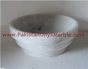 Pakistani Handemade Ziarat White (Carrara White) Marble Sinks and Drop-In Basins