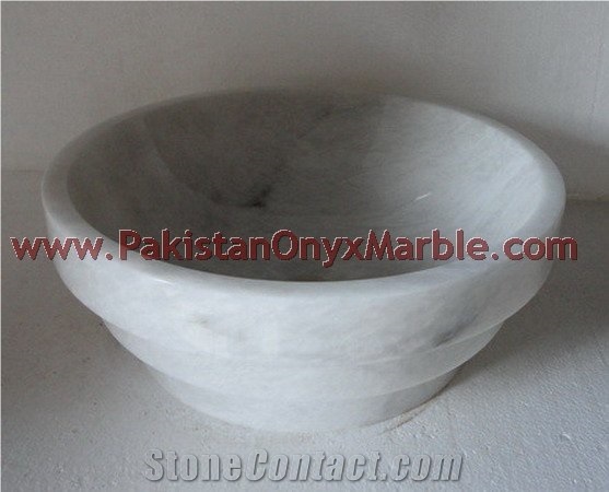 Pakistani Handemade Ziarat White (Carrara White) Marble Sinks and Drop-In Basins