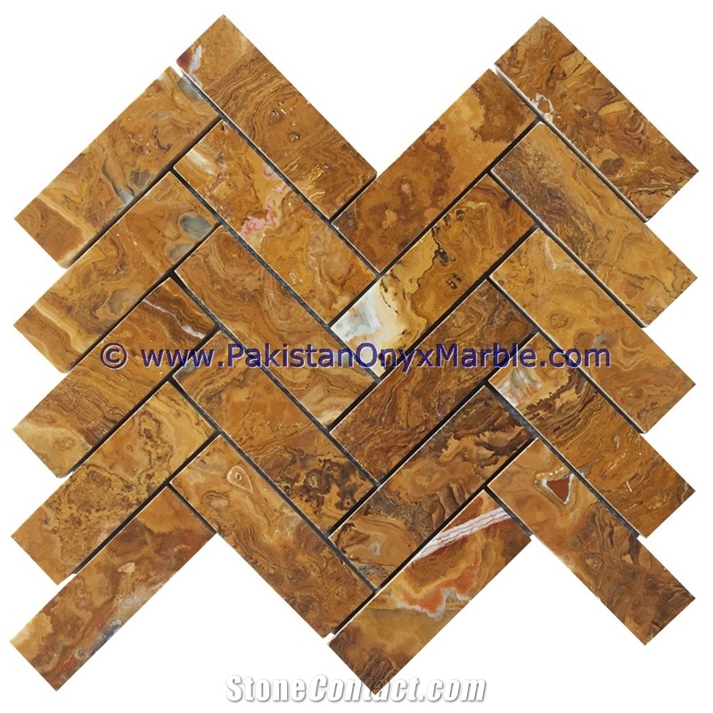 Unique Design Brown Golden Onyx Mosaic Tiles Collections