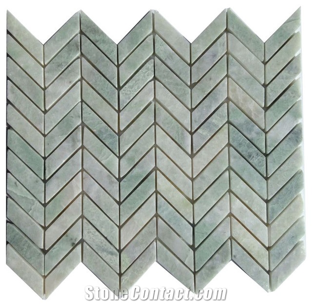 Green Stone Tile Herringbone Mosaic Ming Green Natural Marble Tiles