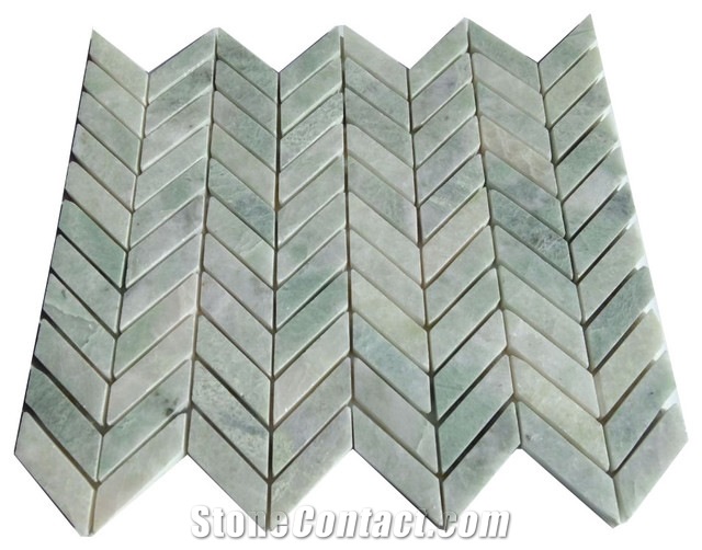 Green Stone Tile Herringbone Mosaic Ming Green Natural Marble Tiles