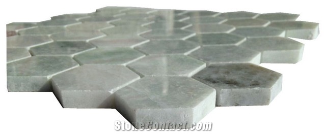 Green Stone Tile Marble Mosaic Hexagonal Shape 1" Tiles