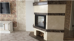 Cream Marfil and Dark Emperador Marble Fireplace Custom Design Cream Marfil and Dark Emperador Marble Fireplace Custom Design