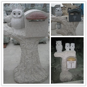 Granite Stone Mailbox, Letter Boxes Carved with Owls