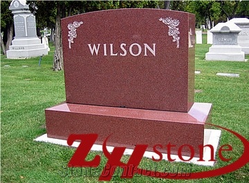 Good Quality Polished Traditional Serp Top Indian Red/ Imperial Red Granite Tombstone Design/ Western Style Monuments/ Upright Monuments/ Headstones/ Monument Design