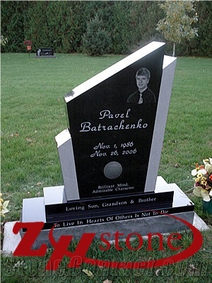Own Factory Wave Design Bahama Blue/ Vizag Blue/ Jet Black/ Shanxi Black Granite Tombstone Design/ Western Style Monuments/ Upright Monuments/ Headstones/ Monument Design