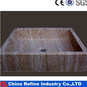 Beige Yellow Travertine Wash Bowls & Travertine Stone Sink & Travertine Kitchen Sink & Beige Marble Farmhouse Sink&Square Vessel Sink