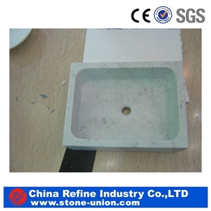 Carara White Marble Stone Vessel Sink & Cheaper White Marble Stone Basin &Square Marble Stone Sink for Bathroom&Carving Square Outdoor Stone Sink