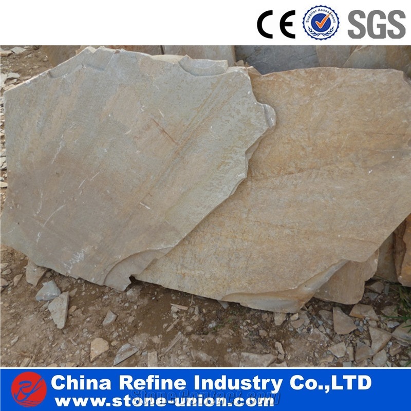 Chinese Slate Flagstone Floor Paving , Slate Flagstone Project Multiolor Slate Patio Flagstone ,Wooden Yellow Slate Flagstone