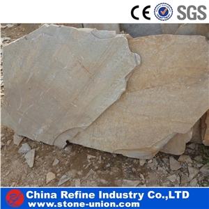 Chinese Slate Flagstone Floor Paving , Slate Flagstone Project Multiolor Slate Patio Flagstone ,Wooden Yellow Slate Flagstone