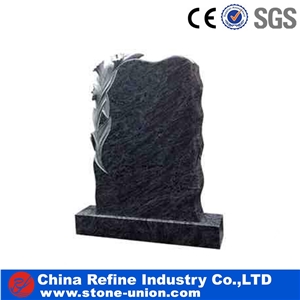 Dark Grey Granite Monument , Gravestone with Tree and Cross Carved , Handcraft Headstone