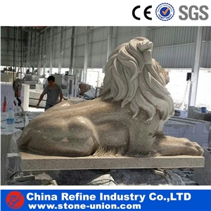 Handcarved Granite Lion Statue, Outdoor Lion Sculpture, Seated Lion Sculpture, Lion Garden Statue