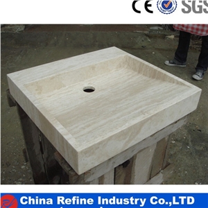 Hot Sale Turkey White Travertine Stone Sink for Manufacture& Hand Carved Marble Stone Basin & Modern Stone Vessel Marble Basin&Square Wash Bowls