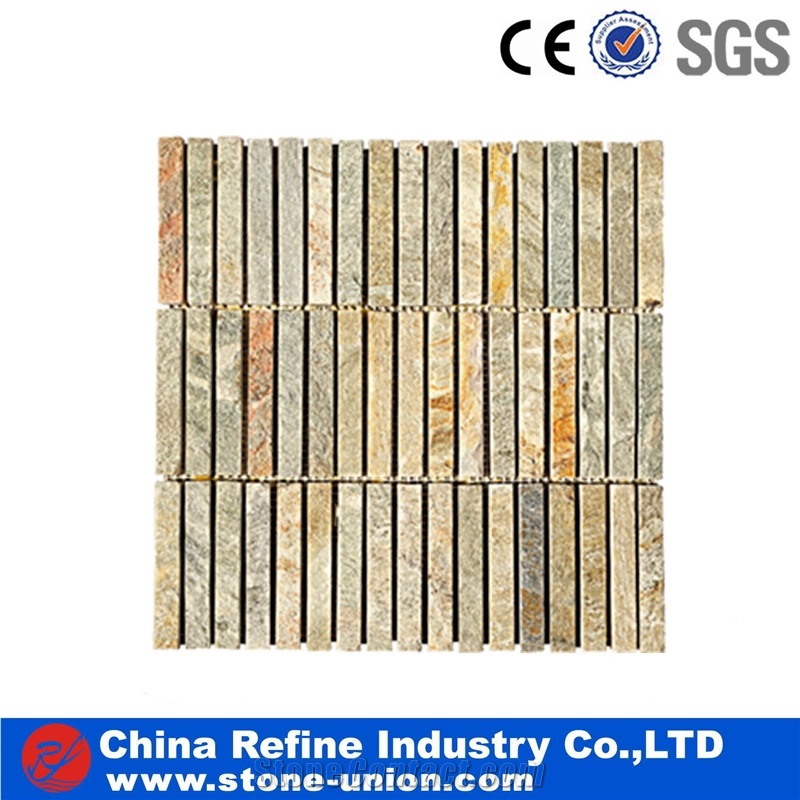 Multicolor Natural Slate Mosaic,Split Stone Mosaic Patterns, China Beige Slate Mosaic Patterns
