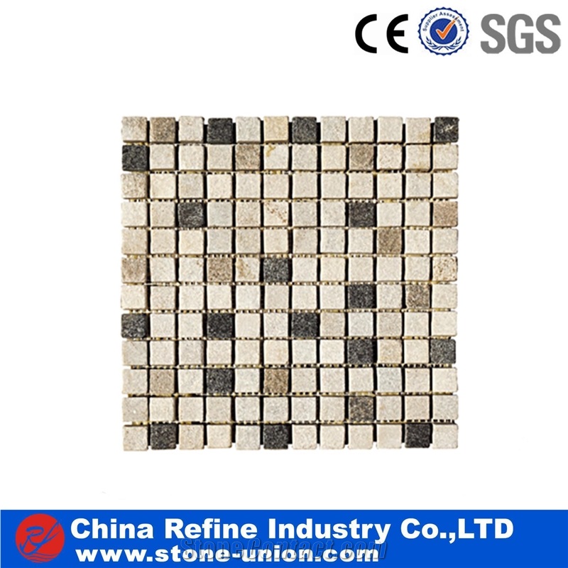 Multicolor Natural Slate Mosaic,Split Stone Mosaic Patterns, China Beige Slate Mosaic Patterns