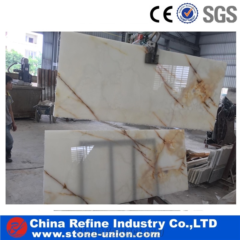 Natural Translucent Onyx Golden Red Veins Onyx Tile & Slab