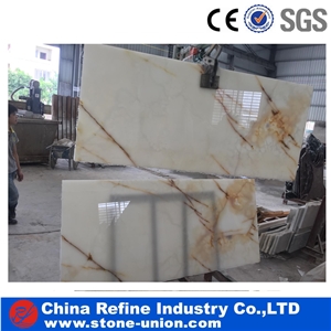 Natural Translucent Onyx Golden Red Veins Onyx Tile & Slab