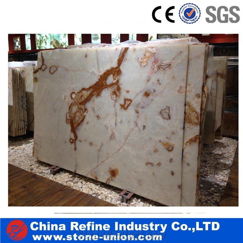 Natural Translucent Onyx Golden Red Veins Onyx Tile & Slab