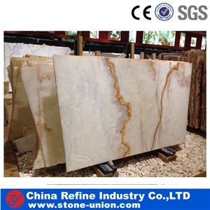 Natural Translucent Onyx Golden Red Veins Onyx Tile & Slab