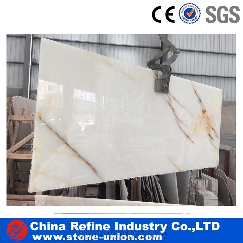Natural Translucent Onyx Golden Veins Onyx Tile & Slab, Pure White Onyx Floor Tile Wall Covering