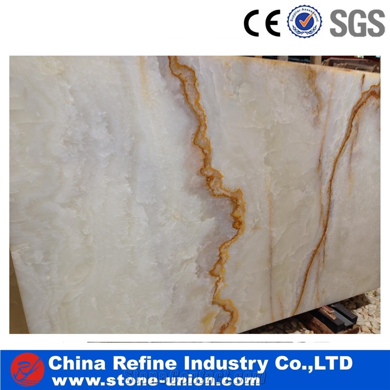 Natural Translucent Onyx Golden Veins Onyx Tile & Slab, Pure White Onyx Floor Tile Wall Covering
