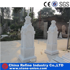 New Design Pure White Marble Cross Monument , Latest Gravestone , Strong Heandstone Package