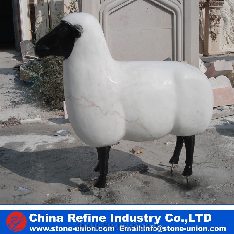Sheep Statue in Marble and Bronze , Life Size Bronze Animal Statue for Garden