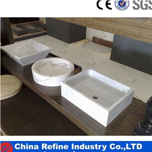 White Marble Polished Stone Sink &Guangxi White Marble Basin &Square White Bathroom Stone Sink &Solid White Carrara Marble Kitchen Farm Sink