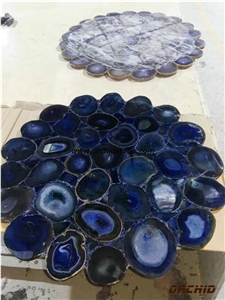 Blue Agate Gemstone Backlit Tea Table,Blue Agate Semi Precious Translucnet Coffee Table Tops,Office Small Table Blue Agate Gemstone Backlit Tea Table,Blue Agate Semi Precious Translucnet Coffee Table Tops,Office Small Table