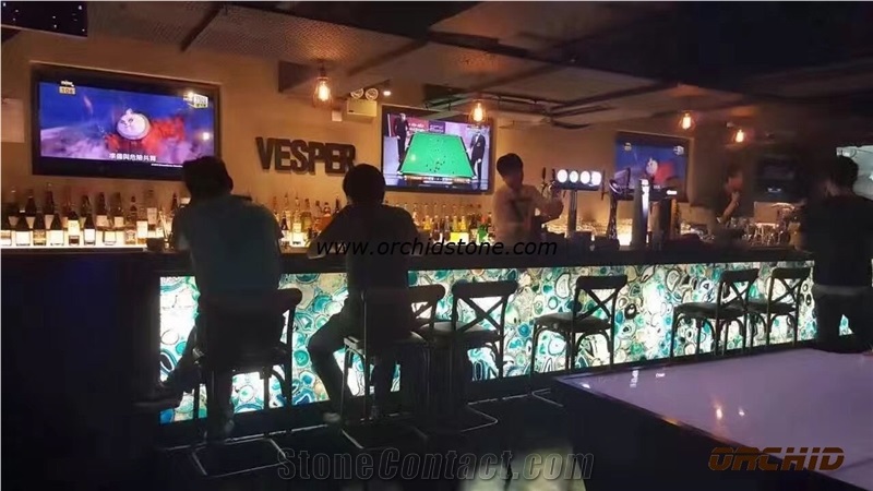 Blue Agate Semi-Precious Stone Bar Top/Blue Agate Semiprecious Stone Countertop/Custom Countertops/Exterior Decoration