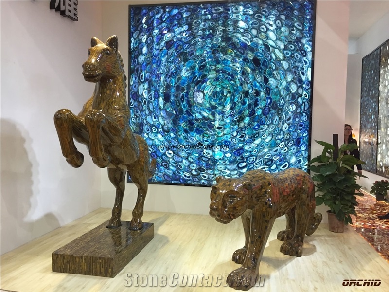Blue Agate Semi Precious Stone Panels,Semiprecious Stone Wall Cladding Tile Bookmatch,Blue Agate Gemstone Wall Cladding Tiles