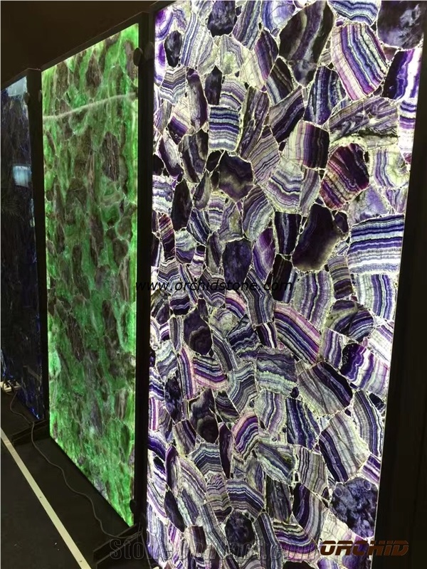 Lilac Amethyst Semi Precious Translucent Wall Cladding Tiles,Amethyst Gemstone Backlit Flooring Tiles,Amethyst Semi Precious Paving Tiles,Ceiling Tiles,Green Quartz Translucent Tiles