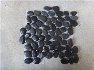 Black Polished Pebble Meshed Tiles, River Stone