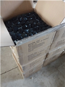 Black Polished Pebble Meshed Tiles, River Stone