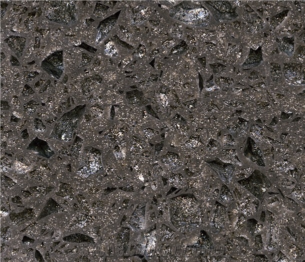 Crystal Shining Dark Grey Quartz Slabs & Tiles, Solid Surface Engineered Stone