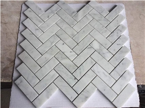 Herringbone Carrara White Marble Mosaic